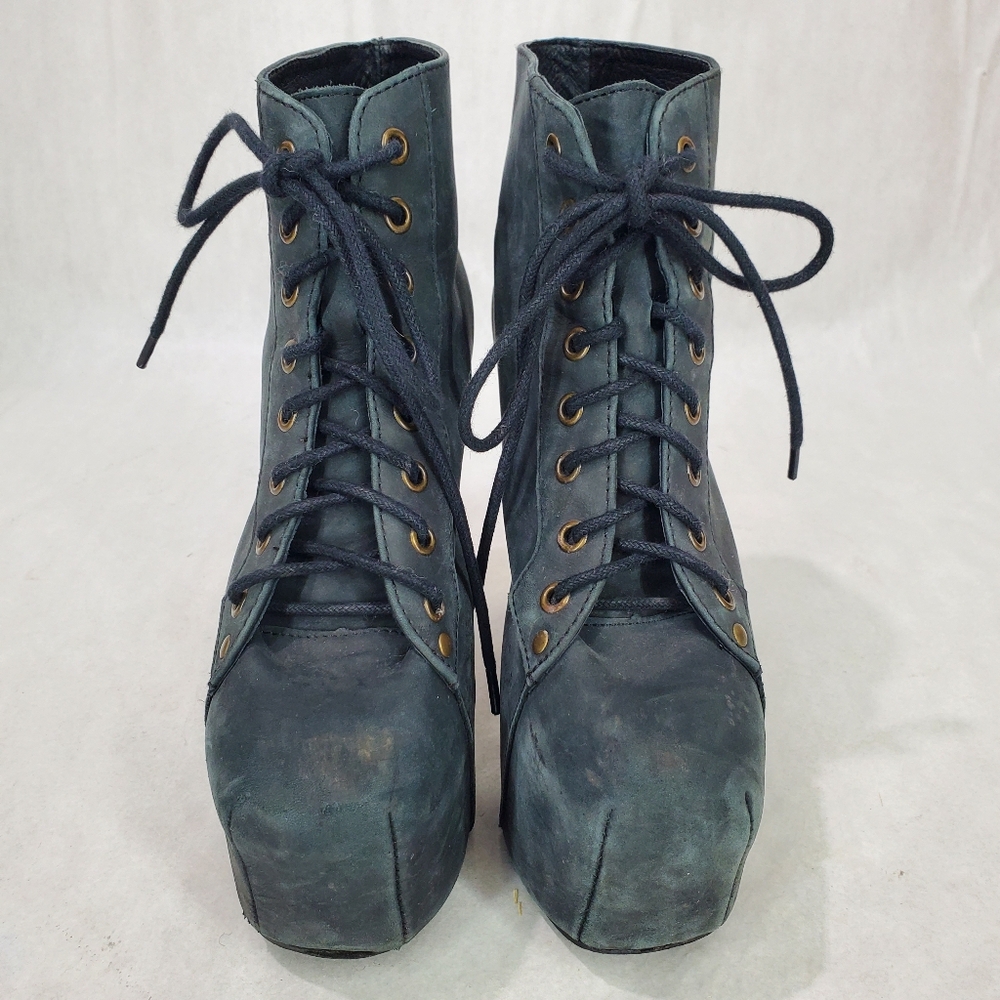 Jeffrey Campbell Lita Platform Boot Size 7.5 Leather Wood Goth Edgy Lady Gaga - Picture 5 of 14